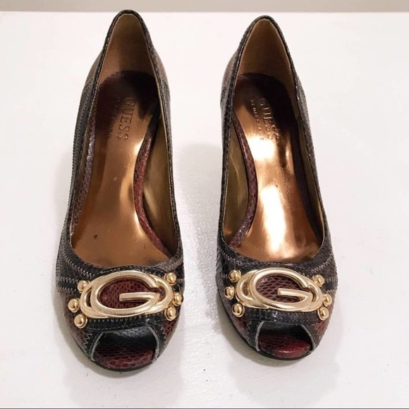 Guess by Marciano Brown Leather Peep Toe Heels size 5.5 - Picture 1 of 7